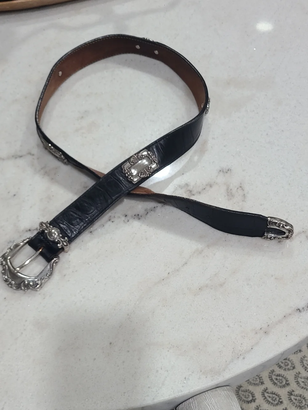 Brighton Black and Brown Leather Belt with Logo Tag